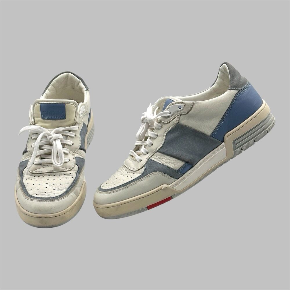 Collegium Shoes Mens Size 10 White Blue Leather Low Top Casual Sneakers Italy